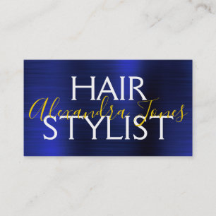 Carte De Visite Navy Blue Gold Brossé Métal Hair Styliste