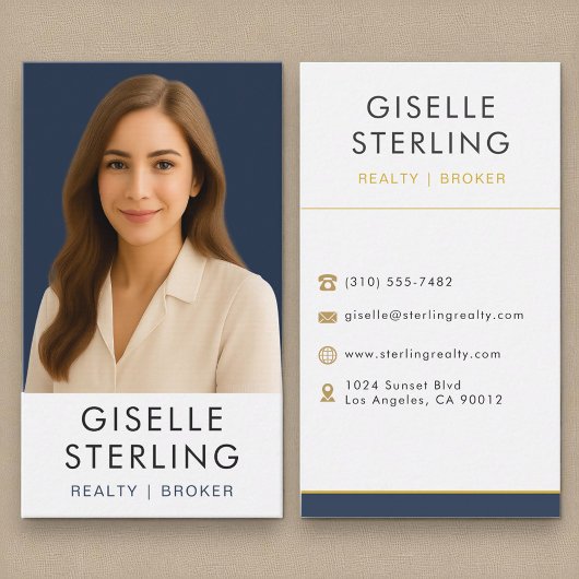 Carte De Visite Navy Blue Gold Courtier immobilier professionnel