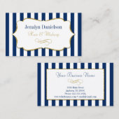 Carte De Visite Navy Blue Gold Elegant Event Planner Mariage Cheve (Devant / Derrière)