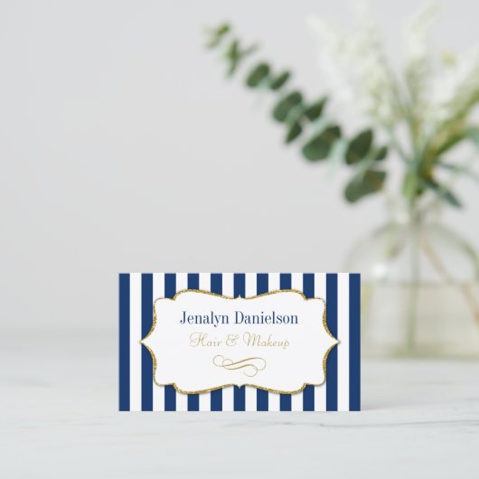 Carte De Visite Navy Blue Gold Elegant Event Planner Mariage Cheve (Debout devant)