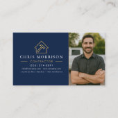 Carte De Visite Navy Blue Gold Photo Building Construction (Devant)
