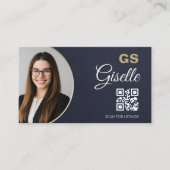 Carte De Visite Navy Blue Gold Photo Realtor QR Code Slate Stone (Devant)