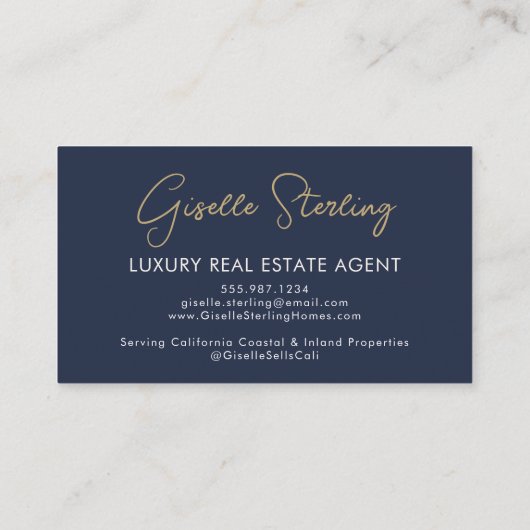 Carte De Visite Navy Blue Luxury Real Estate Agent QR Code Photo (Dos)