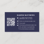 Carte De Visite Navy Blue Minimalist Professional Logo QR Code (Dos)