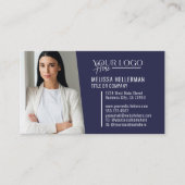 Carte De Visite Navy Blue Modern Professional QR Code Photo Logo (Devant)