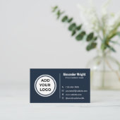Carte de visite Navy Blue Moderne Ajouter Logo (Debout devant)