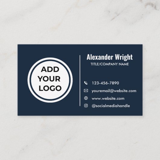 Carte de visite Navy Blue Moderne Ajouter Logo (Devant)