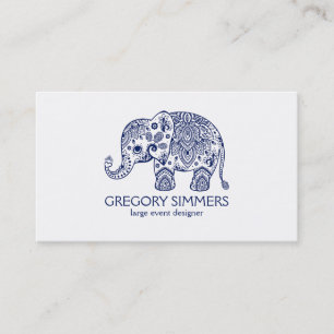 Carte De Visite Navy Blue Paisley Elephant Illustration