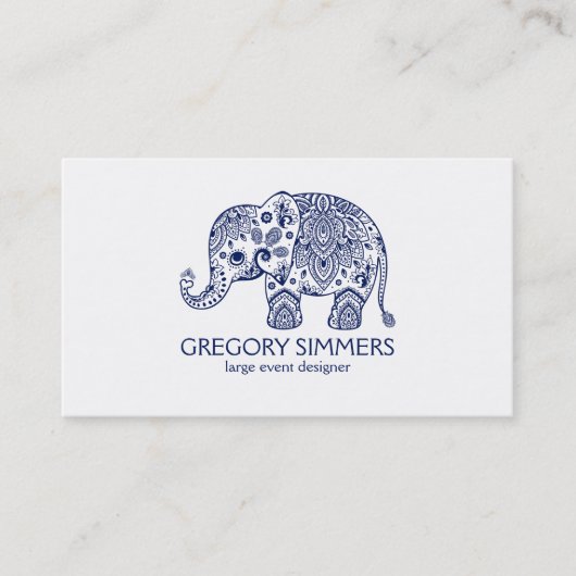 Carte De Visite Navy Blue Paisley Elephant Illustration (Devant)