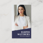 Carte De Visite Navy Blue Photo QR Code Vertical (Devant)