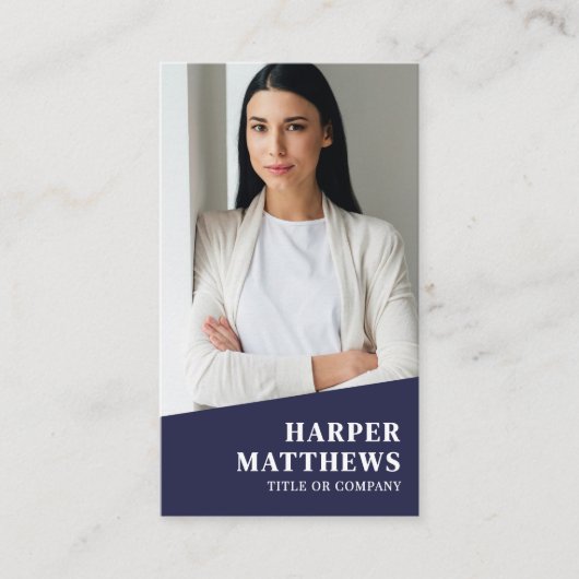 Carte De Visite Navy Blue Photo QR Code Vertical (Devant)
