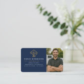 Carte de visite Navy Blue pour entrepreneur (Debout devant)