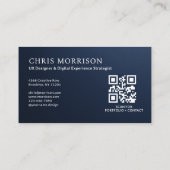 Carte De Visite Navy Blue Professional QR Code Photo Metallic (Dos)