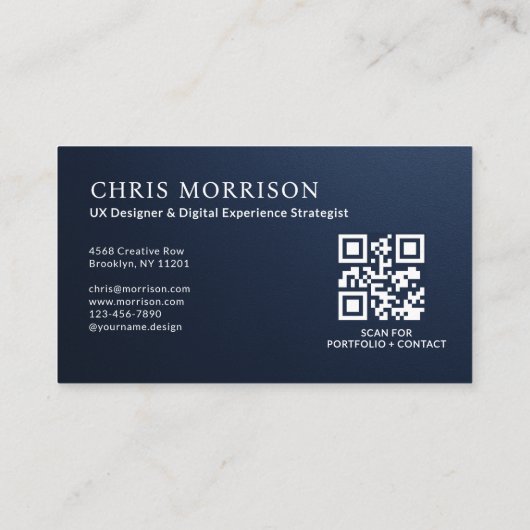 Carte De Visite Navy Blue Professional QR Code Photo Metallic (Dos)