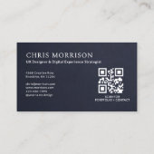 Carte De Visite Navy Blue Professional QR Code Photo Slate Stone (Dos)