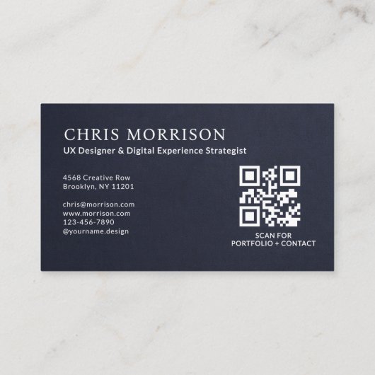 Carte De Visite Navy Blue Professional QR Code Photo Slate Stone (Dos)