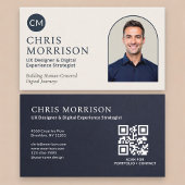 Carte De Visite Navy Blue Professional QR Code Photo Slate Stone