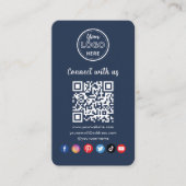 Carte De Visite Navy Blue QR Code Connectez-vous aux médias sociau (Devant)