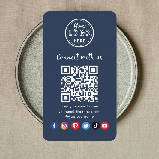 Carte De Visite Navy Blue QR Code Connectez-vous aux médias sociau