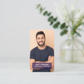 Carte De Visite Navy Blue QR Code Photo Connect Modern (Debout devant)