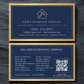 Carte De Visite Navy Blue Roofing Construction Services Metallic