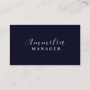 Carte De Visite Navy Blue Script   Moderne Minimaliste Professionn