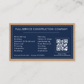 Carte de visite Navy Blue Silver Wood QR Code pour (Dos)
