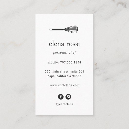 Carte De Visite Navy & Gold Whisk | Chef Catering Bakery (Dos)