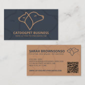 Carte De Visite Navy Marron Code Qr Logo Chien Chat Animal De Comp (Devant / Derrière)