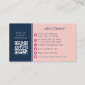 Carte De Visite Navy Pink Modern Poppy Pattern Monogram (Dos)