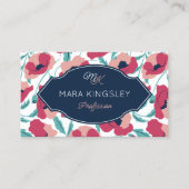 Carte De Visite Navy Pink Modern Poppy Pattern Monogram (Devant)