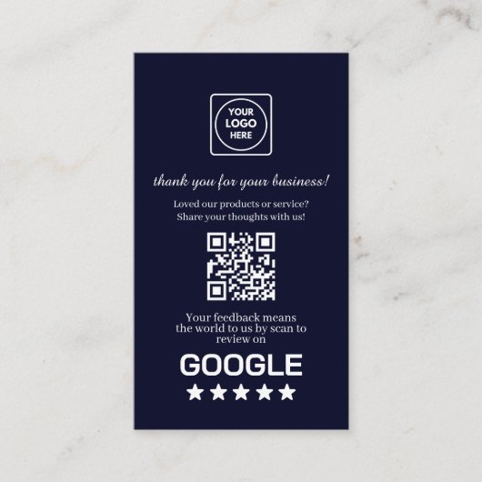 Carte De Visite Navy QR | Google Reviews Custom Thank You Link (Devant)