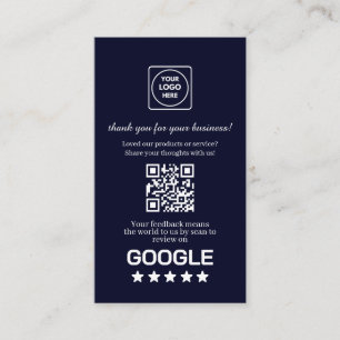 Carte De Visite Navy QR   Lien de remerciement personnalisé Google
