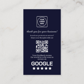 Carte De Visite Navy QR | Lien de remerciement personnalisé Google