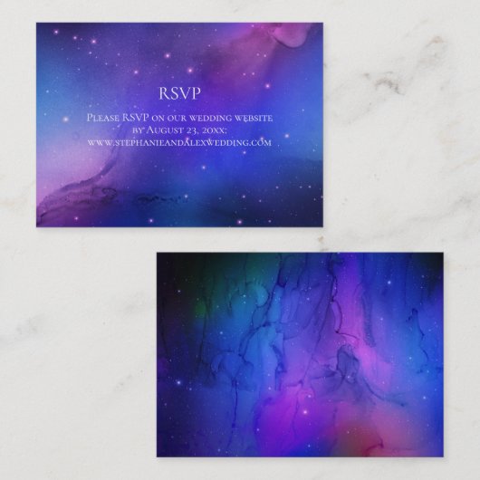 Carte De Visite Nebula violette Art céleste Mariage spatial (Devant / Derrière)