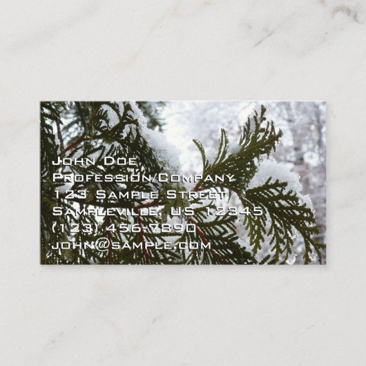 Carte De Visite Neige sur les branches de feuillus persistants (Devant)