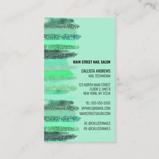 Carte De Visite Neo Mint Green Parties scintillant Clou Polonais T (Dos)