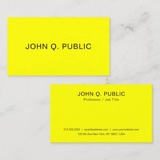 Carte De Visite Neon brillant Jaune brillant Élégant Modèle (Devant / Derrière)