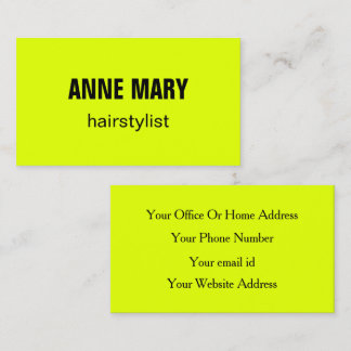 Carte De Visite Neon Chartreuse Yellow Hairstylist Beauty Salon