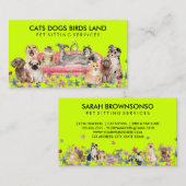 Carte De Visite Neon Chien Chat Bird Hotel Sofa Animaux assis (Devant / Derrière)