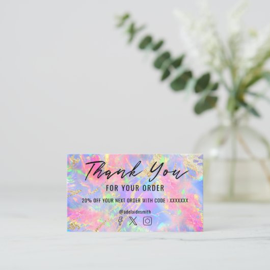 Carte De Visite néon couleurs gemstone opal texture merci (Debout devant)
