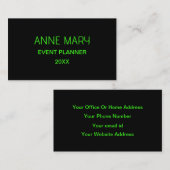 Carte De Visite Neon Green Black Couleur personnalisée Mariage Mod (Devant / Derrière)