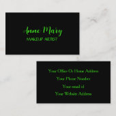 Carte De Visite Neon Green Bright Script maquillage Artiste Salon  (Devant / Derrière)
