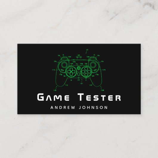 Carte De Visite Neon Green Contrôleur Joystick Jeu Tester Gamer (Devant)