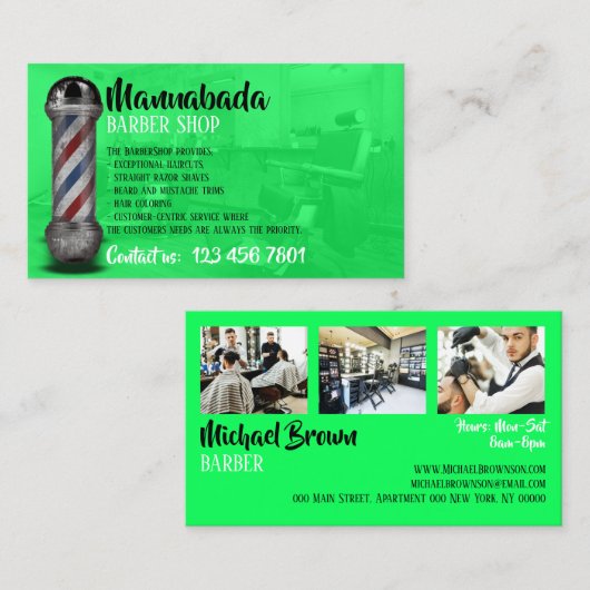 Carte De Visite Neon Green Photo Poche en Barbre encadré (Devant / Derrière)