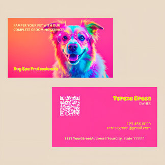 Carte De Visite Neon Grooming Chien QR