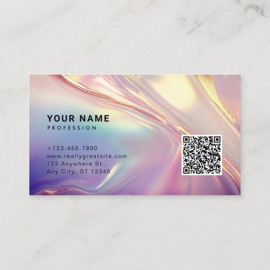 Carte De Visite Neon Holographic Liquid Textures QR Code (Dos)
