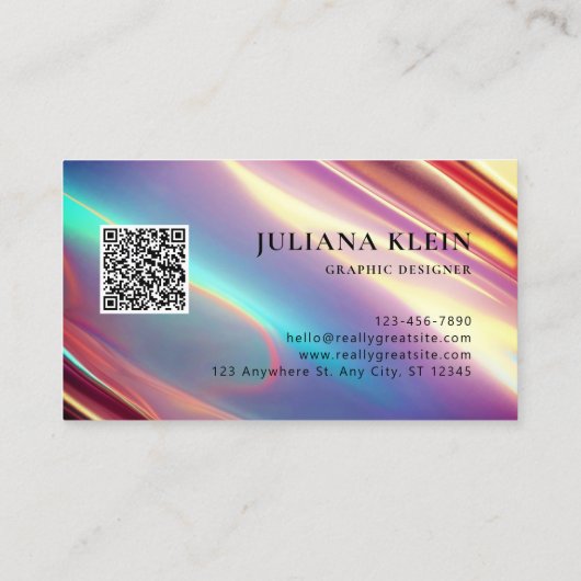 Carte De Visite Neon Holographie Textures QR Code moderne (Dos)