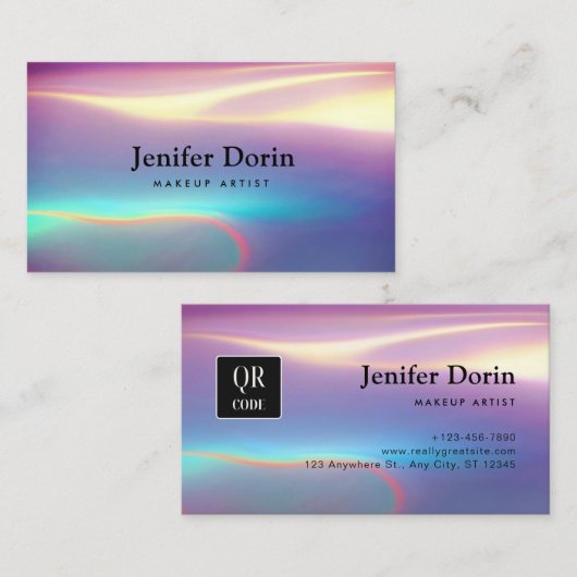 Carte De Visite Néon Holographique Textures modernes Code QR (Devant / Derrière)