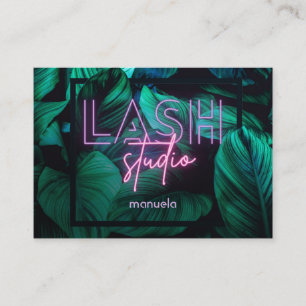 Carte De Visite Neon Pink Lash Studio QR Code Professionnel